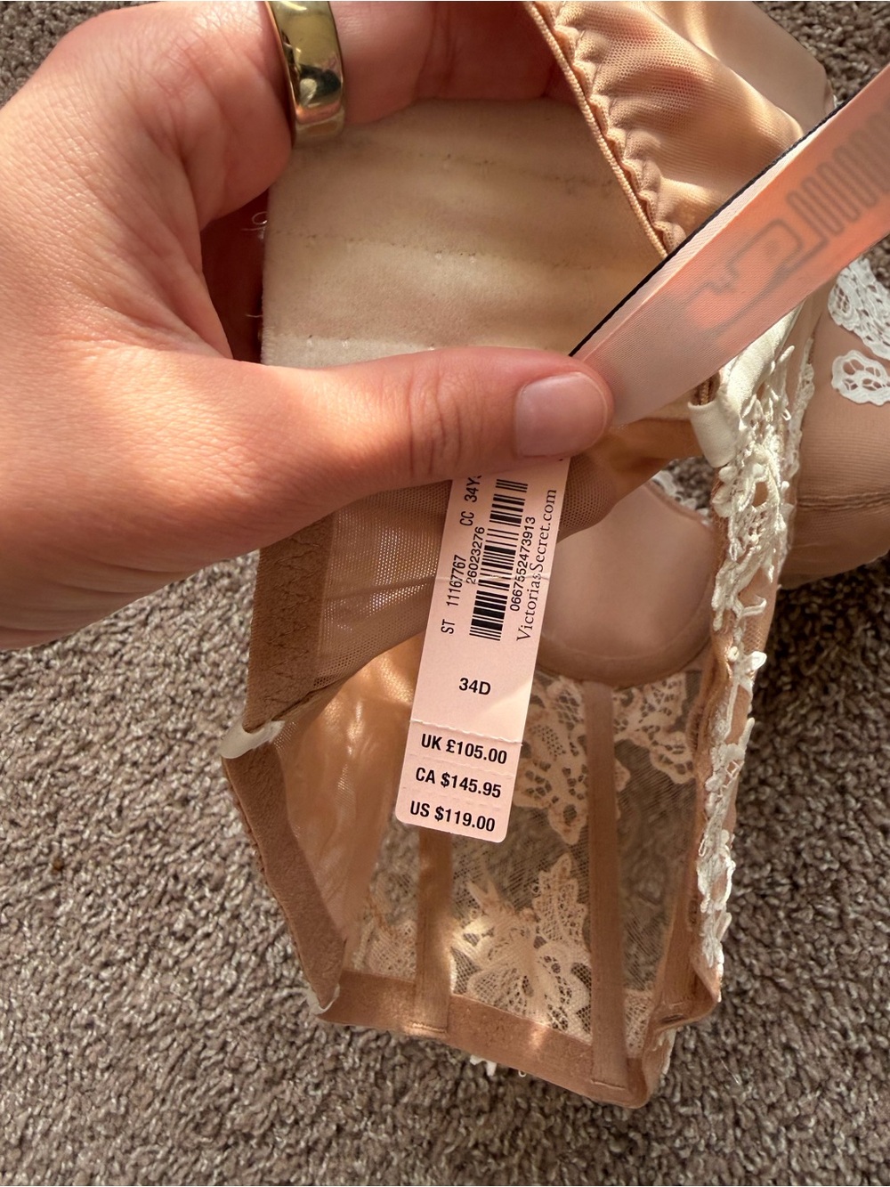Victoria's Secret Beige Longline Bustier Bralette with Ivory Floral Lace - Picture 4 of 5
